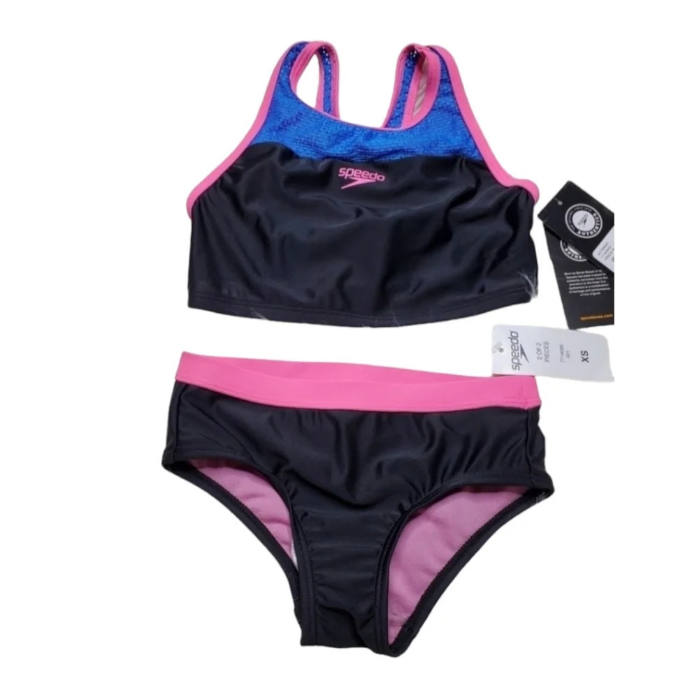 Speedo Girl's Pink/Black‎ 2 Piece Bikini Set